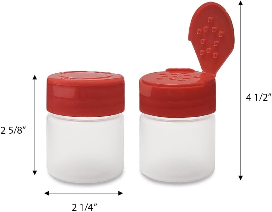 ljdeals 1 oz Plastic Spice Jars with Red Flip & Sift Caps – 12 Pack Empty Spice Bottles for Herbs, Seasonings, Powders, Camping, Travel, Kitchen, Restaurant Use – BPA-Free, Recyclable, Made in USA