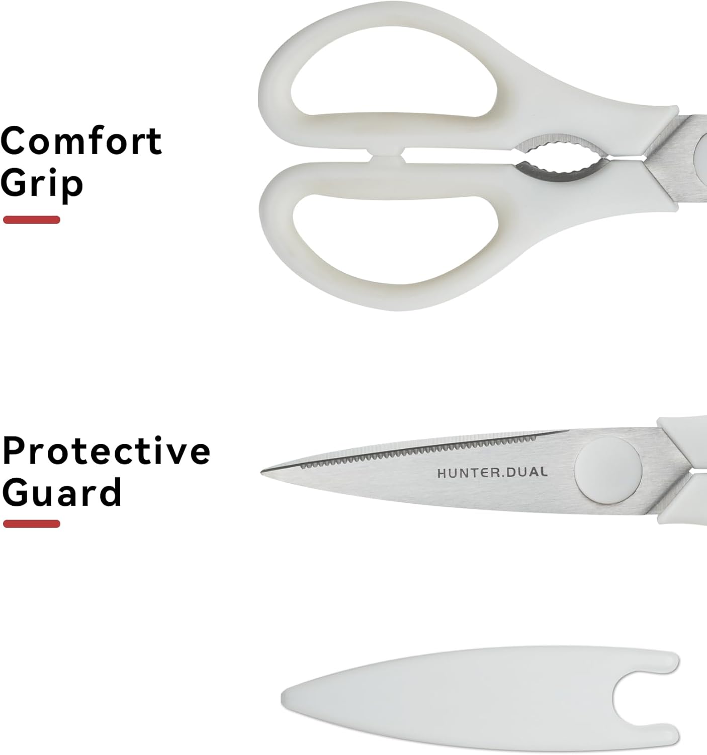 Kitchen Scissors for Food, HUNTER.DUAL Heavy Duty Come Apart Poultry Shears for Cooking, All Purpose for Cutting Chicken, Meat, Fish & Vegetables (White, 8.35 Inch)