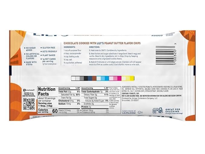 LilyPeanut Butter Baking Chips by | Stevia Sweetened, No Added Sugar, Low-Carb, Keto Friendly, Gluten-Free & Non-GMO | 9 ounce 3 Pack