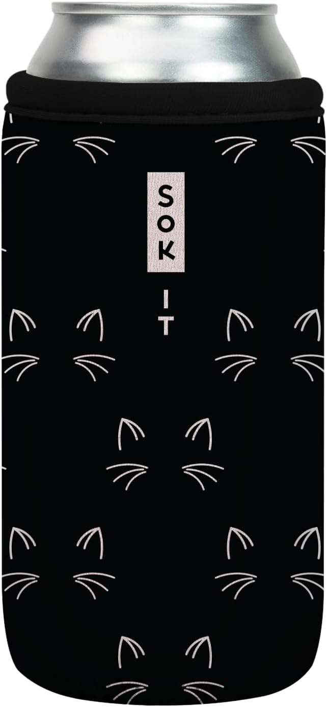 Sok It CanSok Sleeve for Beer & Soda Insulated Neoprene Cover (Mystical Meows, 16oz Can Sleeve)