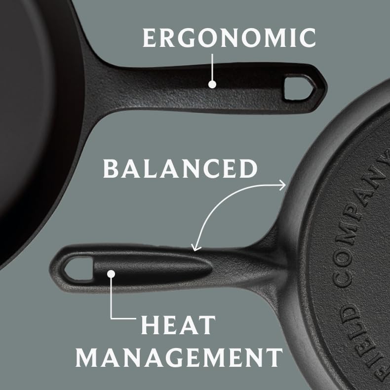 Field Company 13-Inch Cast Iron Skillet – No.12, Lightweight & Smooth, Nonstick, Preseasoned with Organic Oil – Made in USA, Non-Toxic – Best for Pan Pizza or Deep Frying, Large Size, Vintage Design