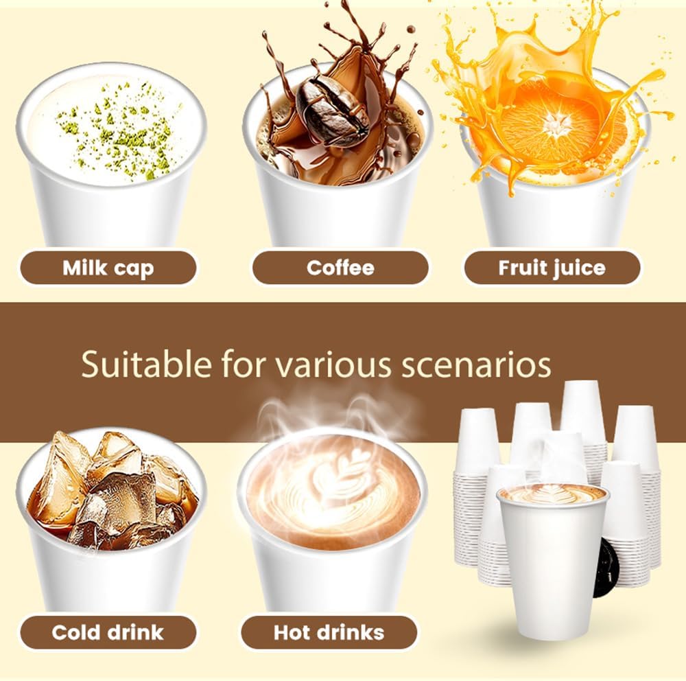 100 Count 8 oz Paper Cups, Disposable Coffee Cups 8 oz, White Hot/Cold Beverage Drinking Cups for Water Juice or Tea