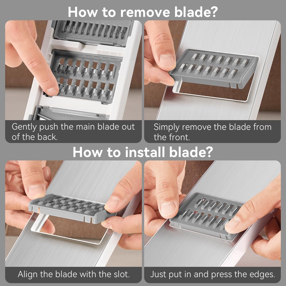 KEOUKE Multifunctional Mandoline Slicer Stainless Steel Surface - Interchangeable 6 Blades, Magnetic Back Handheld Vegetable Cutter with Hand Guard for Kitchen, Onion, Garlic, Safe Food Slicer