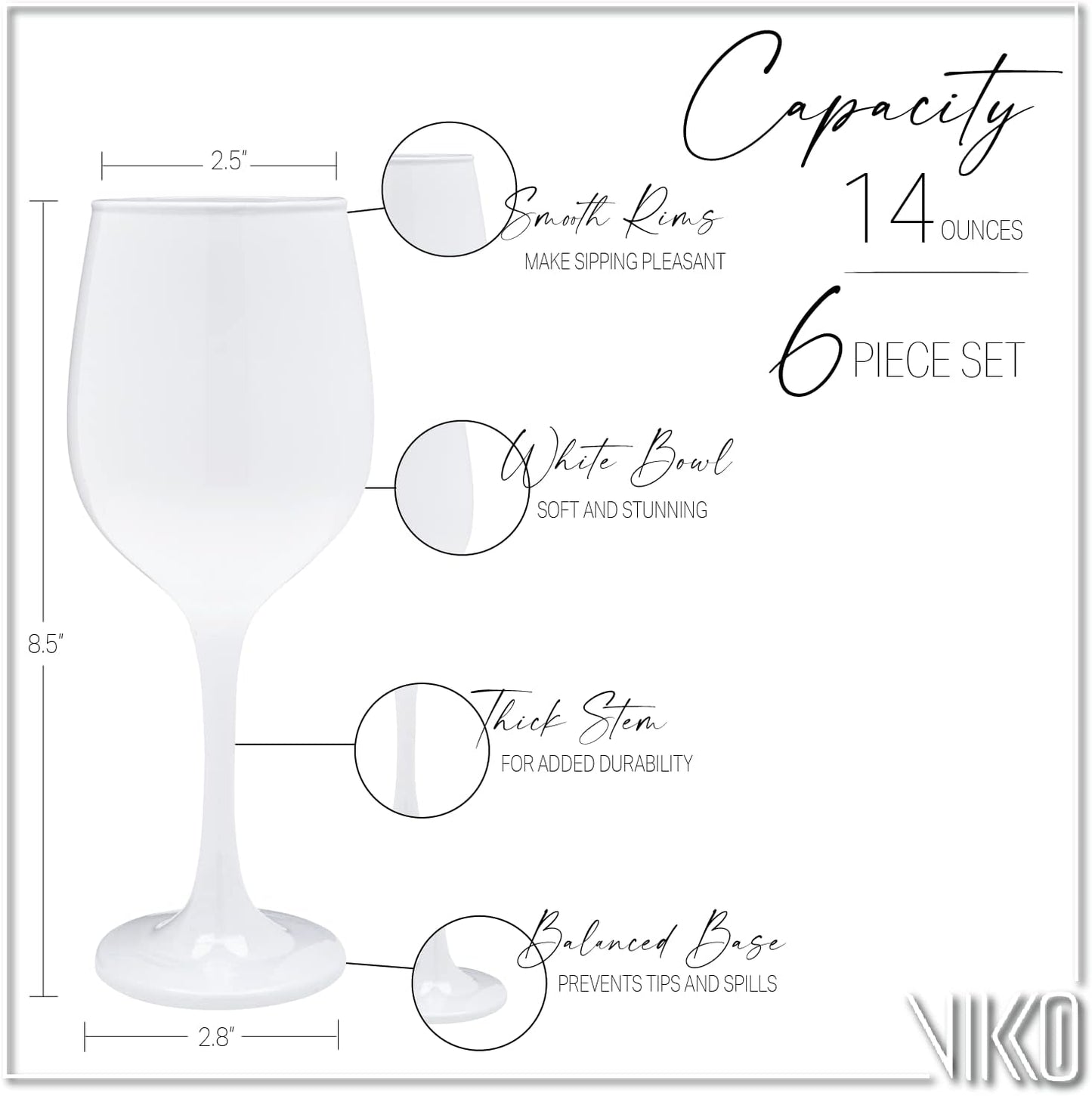 Vikko Décor Wine Glasses, White Wine Glass, 14oz Fancy Wine Glasses With Stem For Red White Wine, Thick And Durable Wine Glass, Dishwasher Safe, Great For Wine Tasting, Set Of 12 Decorative Goblets