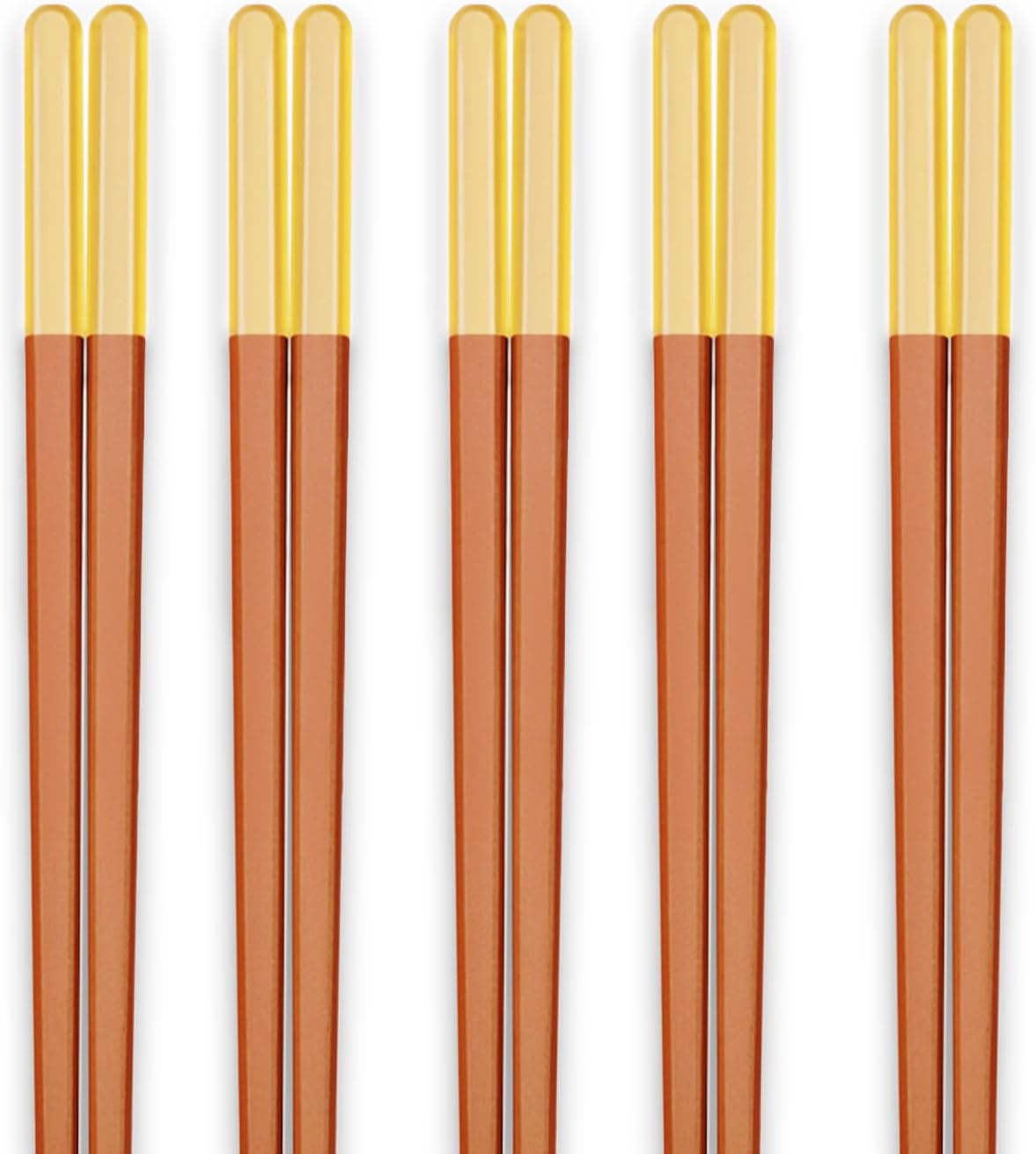 Random Mood Modern Design Chopsticks - Reusable, Dishwasher Safe, Non-Slip Fiberglass, Ice Fog Orange Color, 5 Pairs, 9.5in/24cm, Great for Chinese, Japanese, Korean Cuisine