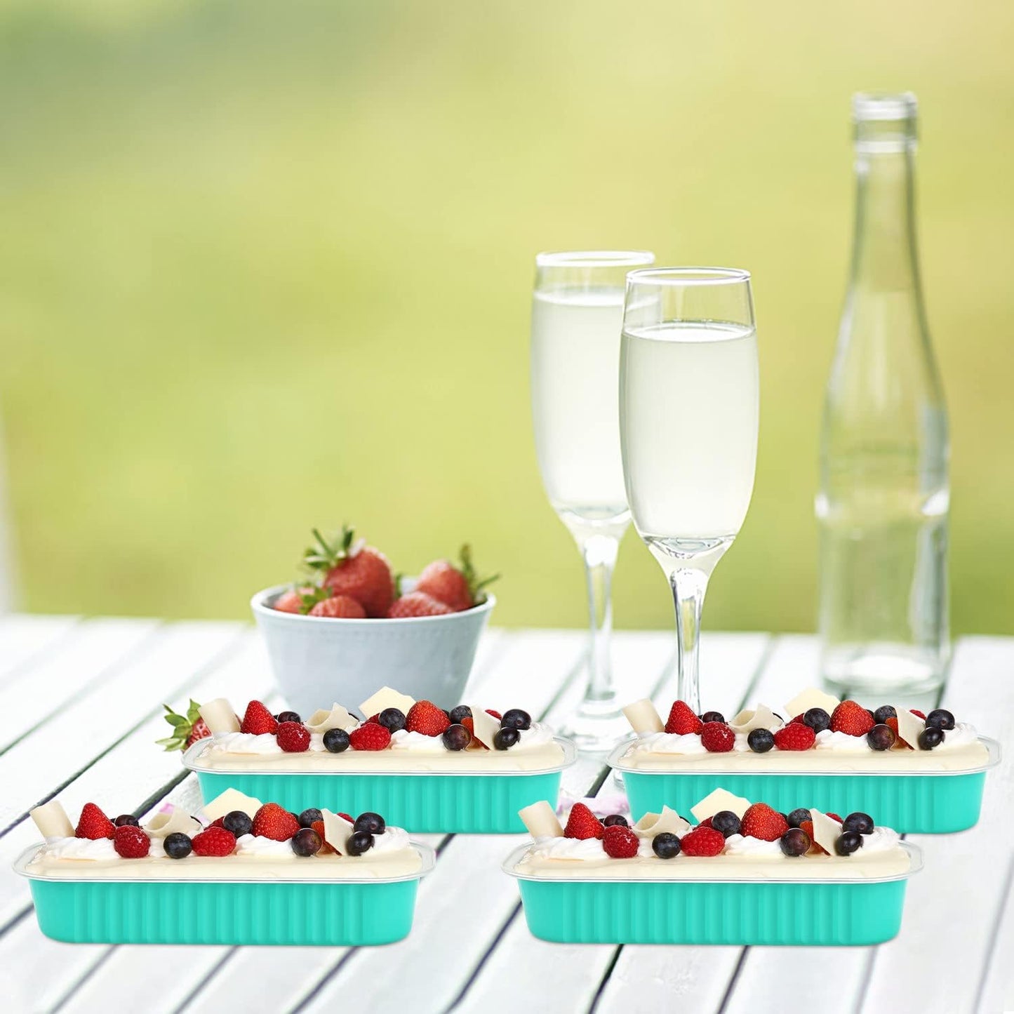 LNYZQUS Mini Loaf Baking Pans with Lids 100 Pack, 6.8oz Rectangle Mini Cake Tins Baking Cups,Disposable Aluminum Foil Baking Pan Muffin Tins Containers -Cyan Blue