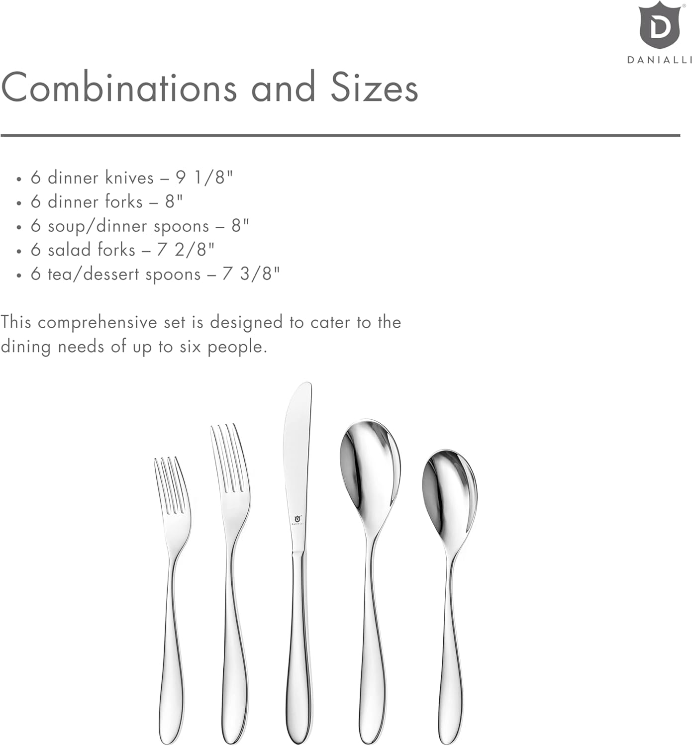 Silverware Set for 6 | 18/10 Stainless Steel Flatware Set | Mirror Finish, Heavy-Duty, Dishwasher Safe, Elegant & Durable, Built to Last (30-Piece, Marettimo)
