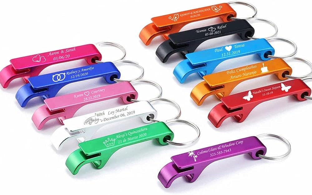 50pcs Personalized Bottle Opener With Text/Logo/Photo, Custom Keychain For Christmas, Wedding Favor, Event Party Favors (50 Pcs + Bag)