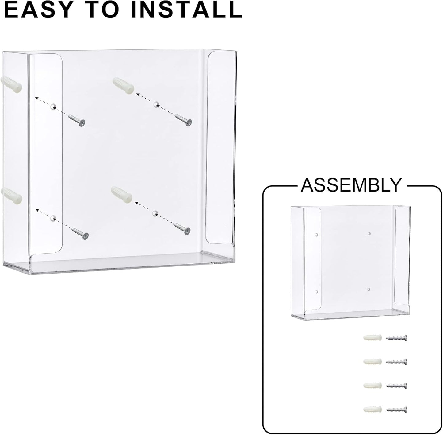 Amazing Abby Acrylic Glove Box Holder, Wall-Mounted Glove Dispenser, Floating Glove Box Organizer, Medium Size (for 2 Boxes), 10.5" W x 10.0" H x 3.5" D (Mounting Hardware Included)