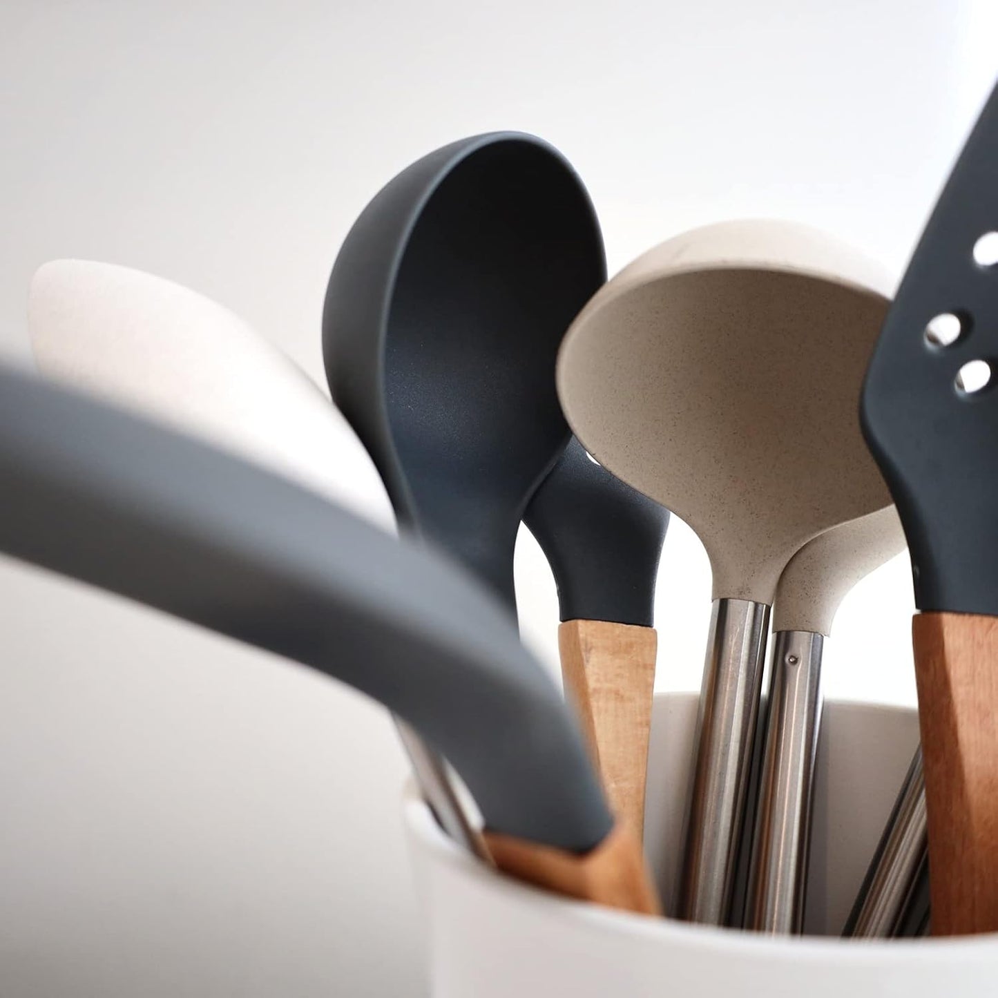 Beille Cream Wheat Straw Slotted Spoon with Stainless Steel Handle Kitchen Utensils, 13 Inch