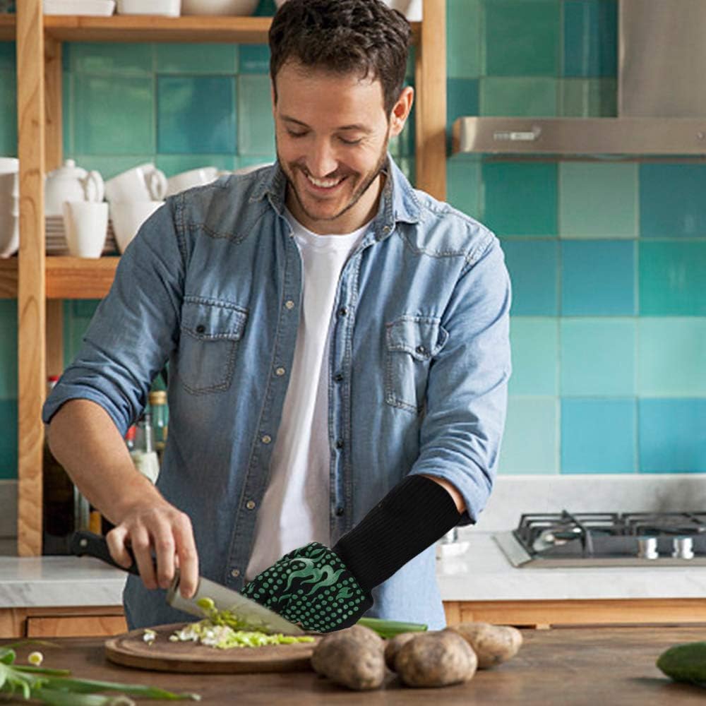 Comsmart BBQ Gloves, 1472 Degree F Heat Resistant Grilling Gloves Silicone Non-Slip Oven Gloves Long Kitchen Gloves for Barbecue, Cooking, Baking, Cutting