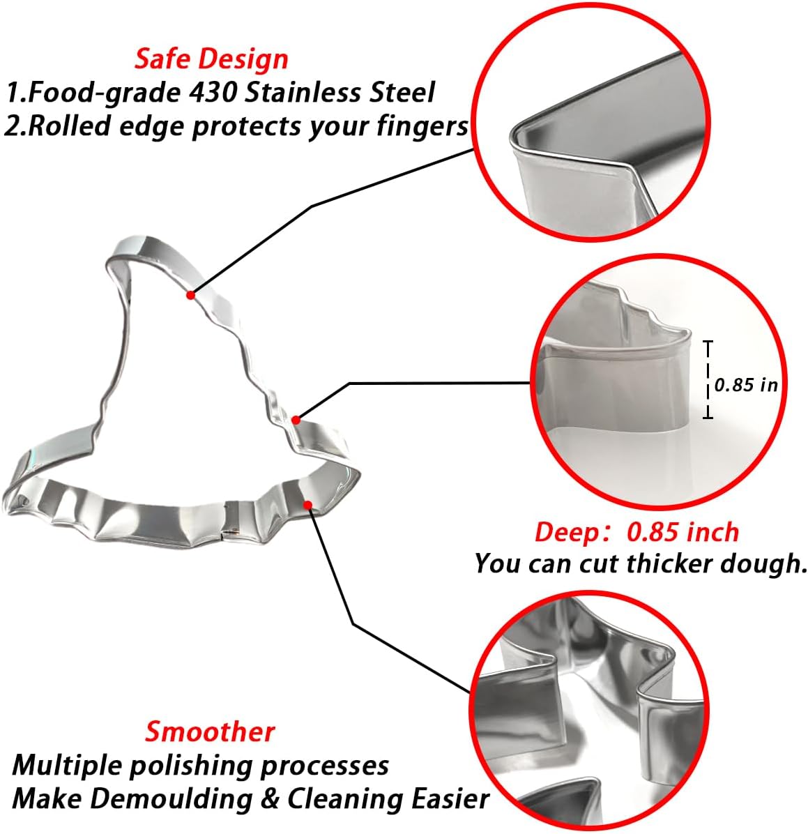 Halloween Cookie Cutters 5pcs, Cat Bat Pumpkin Magic Hat Cookie Cutter Sturdy Easy to Clean & Demold Pancake Dough Molds, Fondant Cutters for Baking Biscuit
