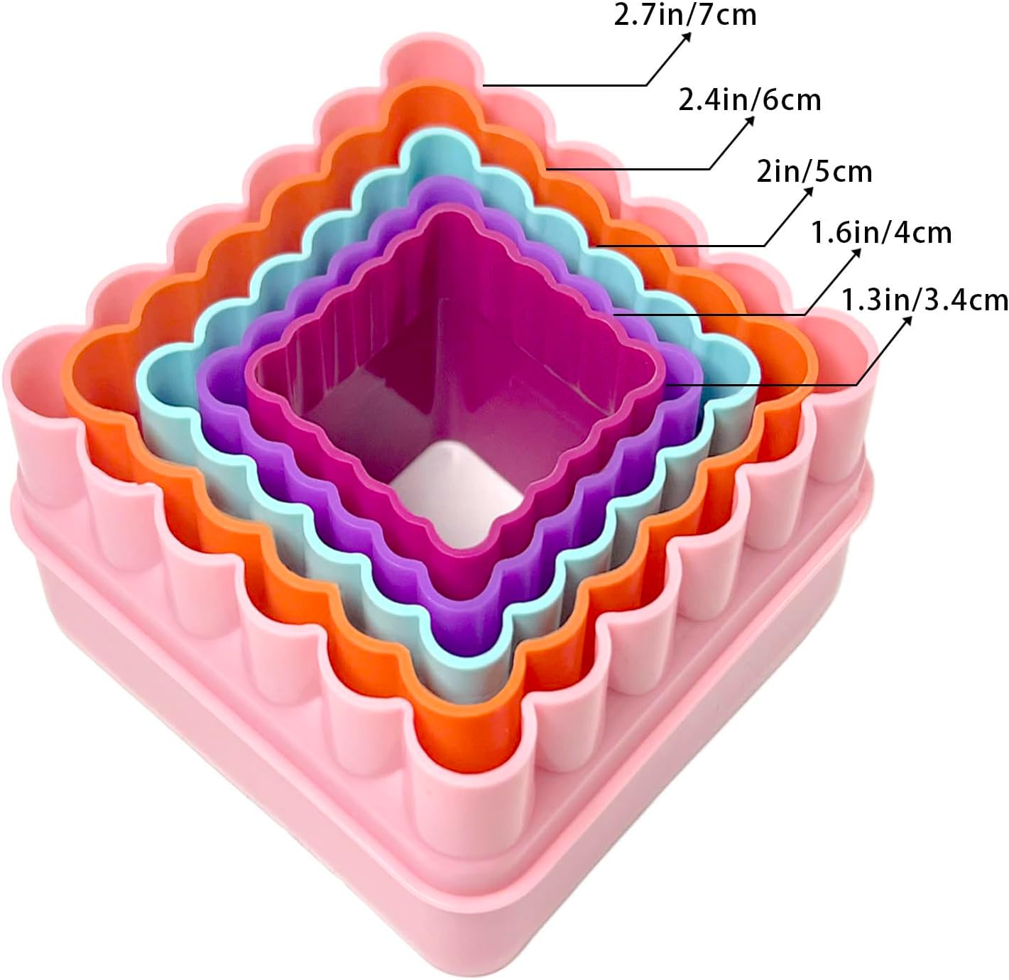 Cookie Biscuit Cutter Set, Two Side Cookie Cutters Plastic Set Multi-size Cake Fruit Vegetable Shapes Cutter Random color (Square Shaped, 5 Pack)