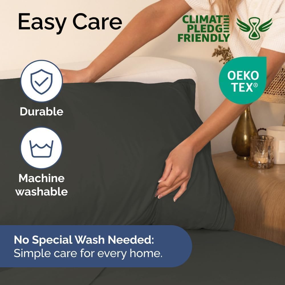 Queen Size 4 Piece Sheet Set - Comfy Breathable & Cooling Bed Sheets Set - Hotel Luxury Bedding for Women, Men, Kids, Teens, Boys & Girls - Deep Pockets, Ultra-Soft, Wrinkle Free - Oeko-Tex - Charcoal