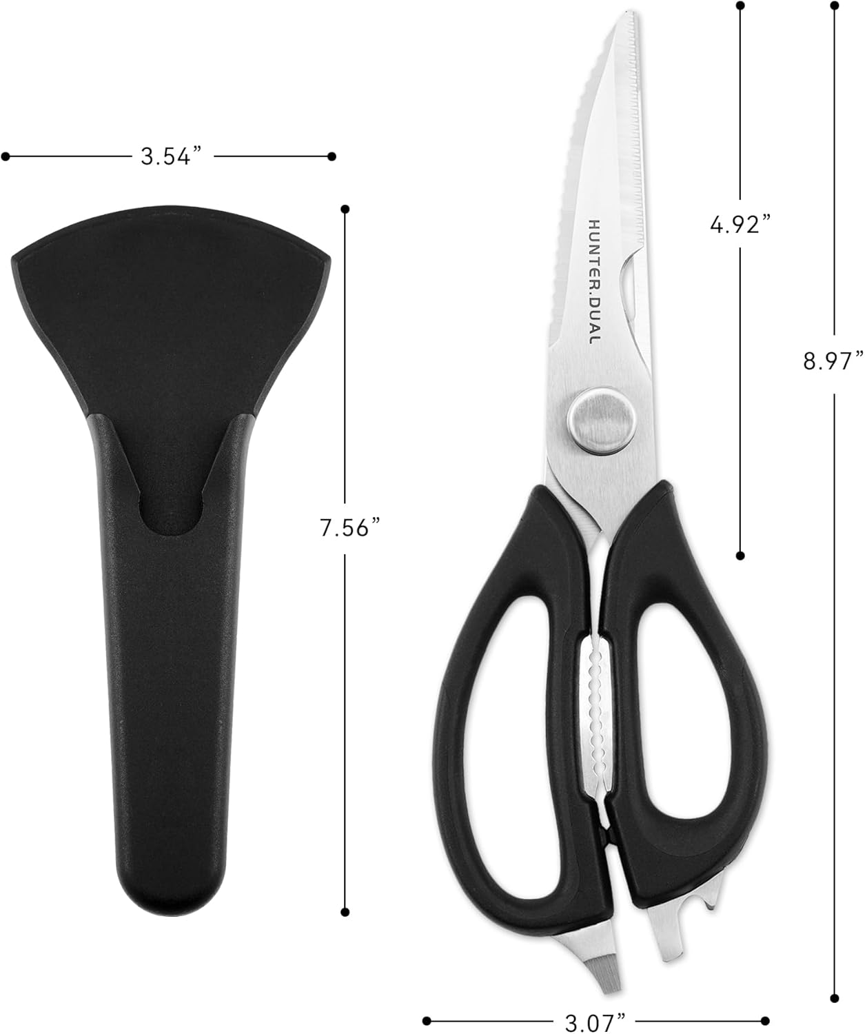 Kitchen Scissors for Food, HUNTER.DUAL Heavy Duty Come Apart Poultry Shears for Cooking, All Purpose for Cutting Chicken, Meat, Fish & Vegetables (Black, 8.97 Inch)