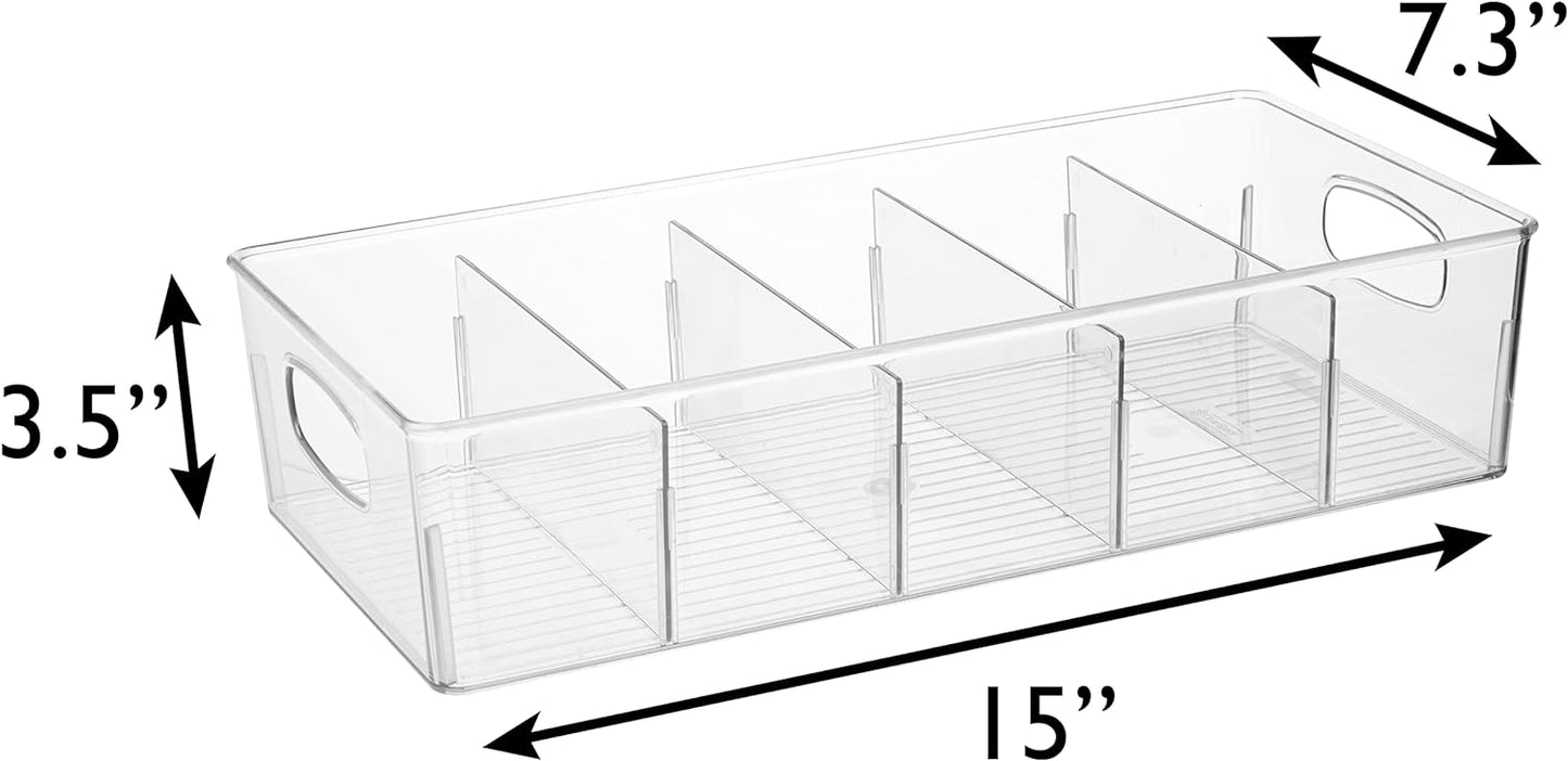 ClearSpace Plastic Pantry Organization and Storage Bins with Removable Dividers – 4 Pack XL Perfect Kitchen Organization or Kitchen Storage – Refrigerator Organizer Bins, Cabinet Organizers