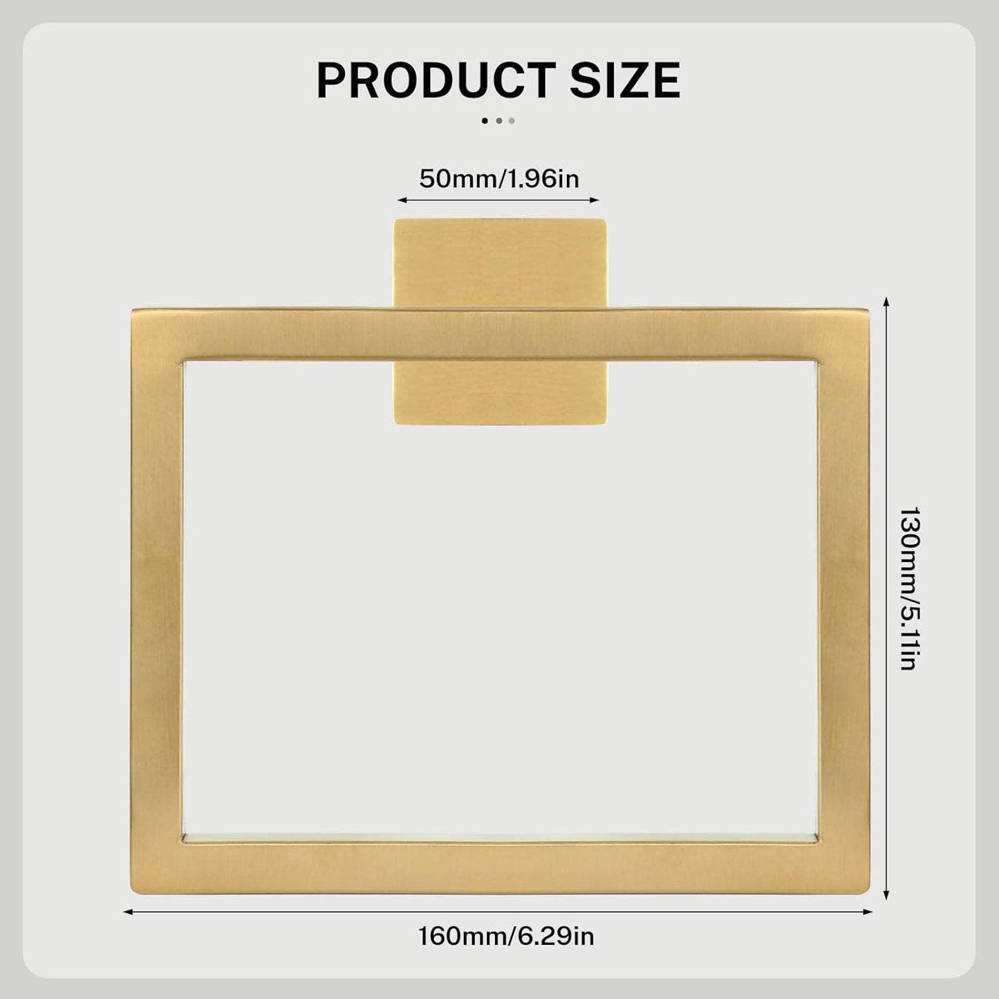 2-Piece Brushed Gold Square Towel Ring,Hand Towel Holder,SUS304 Stainless Steel Modern Towel Holder Wall-Mounted Bathroom Towel Ring