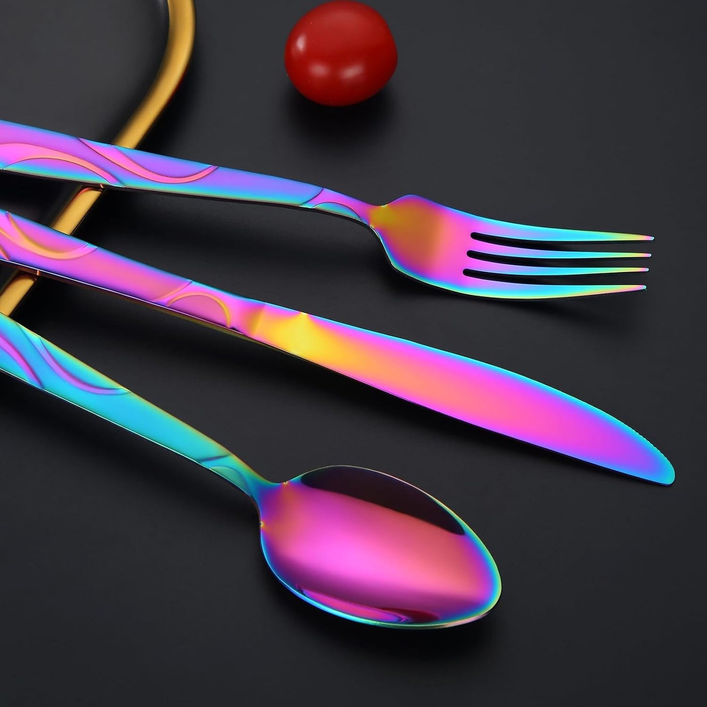 Rainbow Stainless Steel Flatware Set for 6, Ergonomic Silverware Set with Fork Spoon Knife, 30-piece Colorful Cutlery Tableware Set - Dishwasher Safe