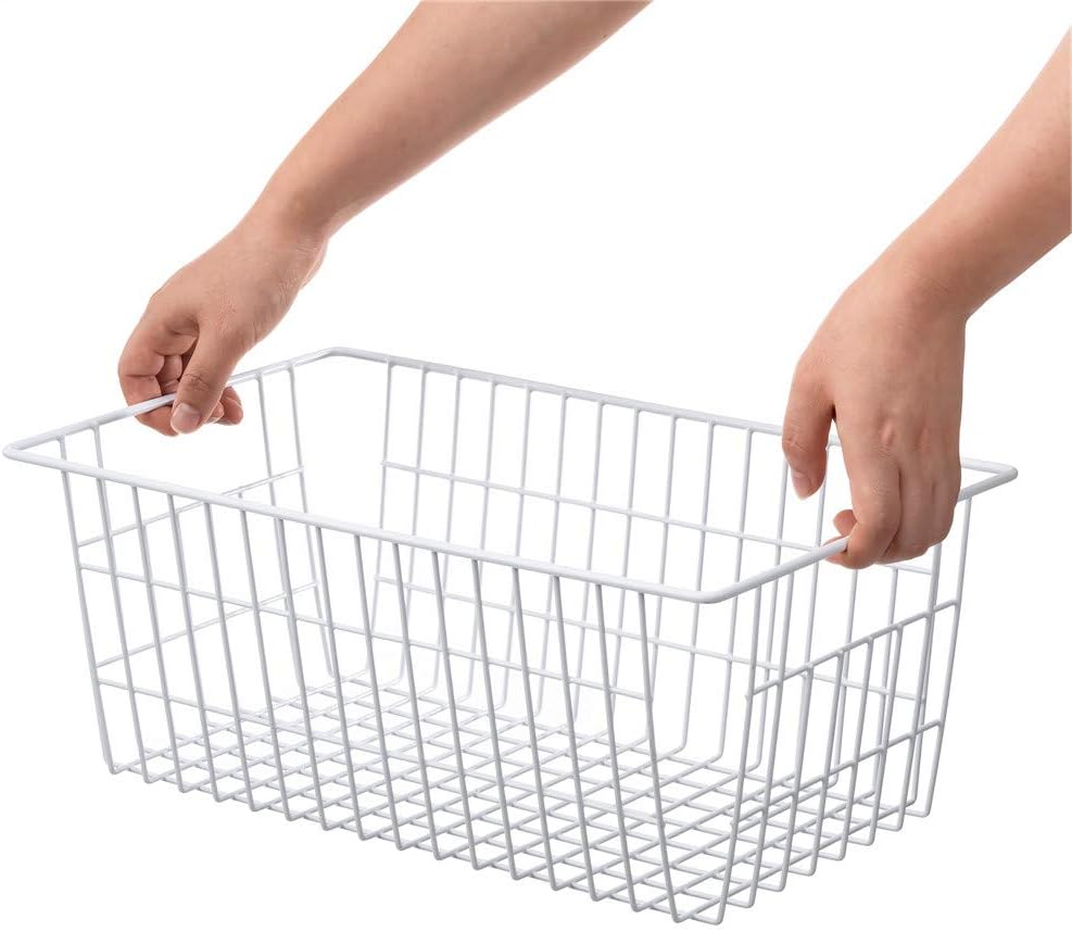 SANNO Freezer Baskets, Pantrty Storage Bins, Farmhouse Metal Wire Organizer for Kitchen Pantry Organizer 14"x11"x6"