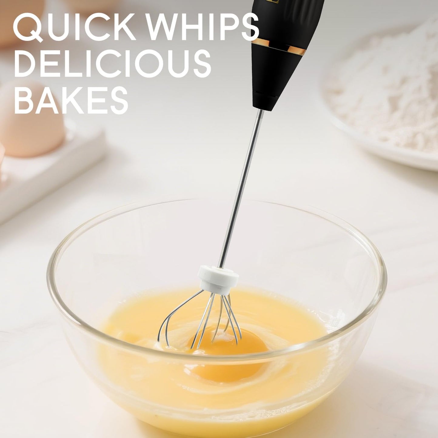 DSP Electric Whisk Rechargeable with Egg whisk milk frothing bar, 3 Speed Adjustable, Milk Frother Handheld for Latte, Cappuccino (Black)