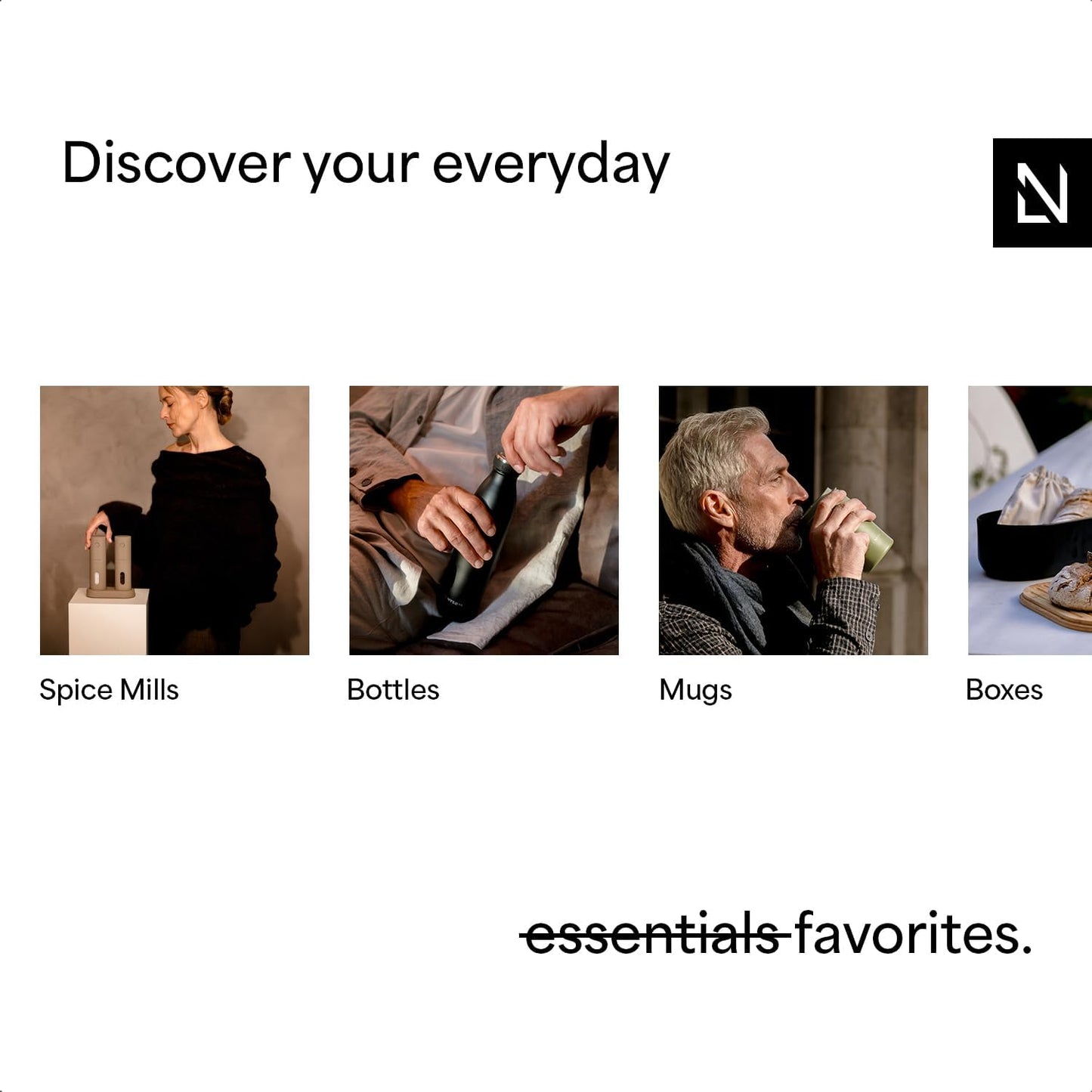 LARS NYSØM Bread Box I Metal Box with linen bag for long lasting freshness I Bread Bin with bamboo lid usable as cutting board I 13.4x7.3x5.3In (Carbon Black)