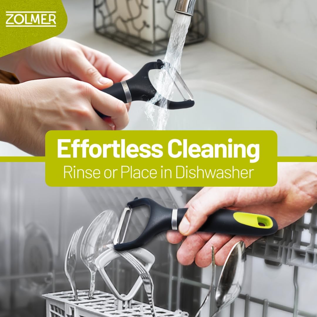 ZOLMER® Premium Y Peelers for kitchen with Smooth and Serrated Blades 2 Set - Extra Sharp Vegetable Peelers with Ergonomic Handle - Dishwasher Safe - Potato peelers, Fruit peeler and more