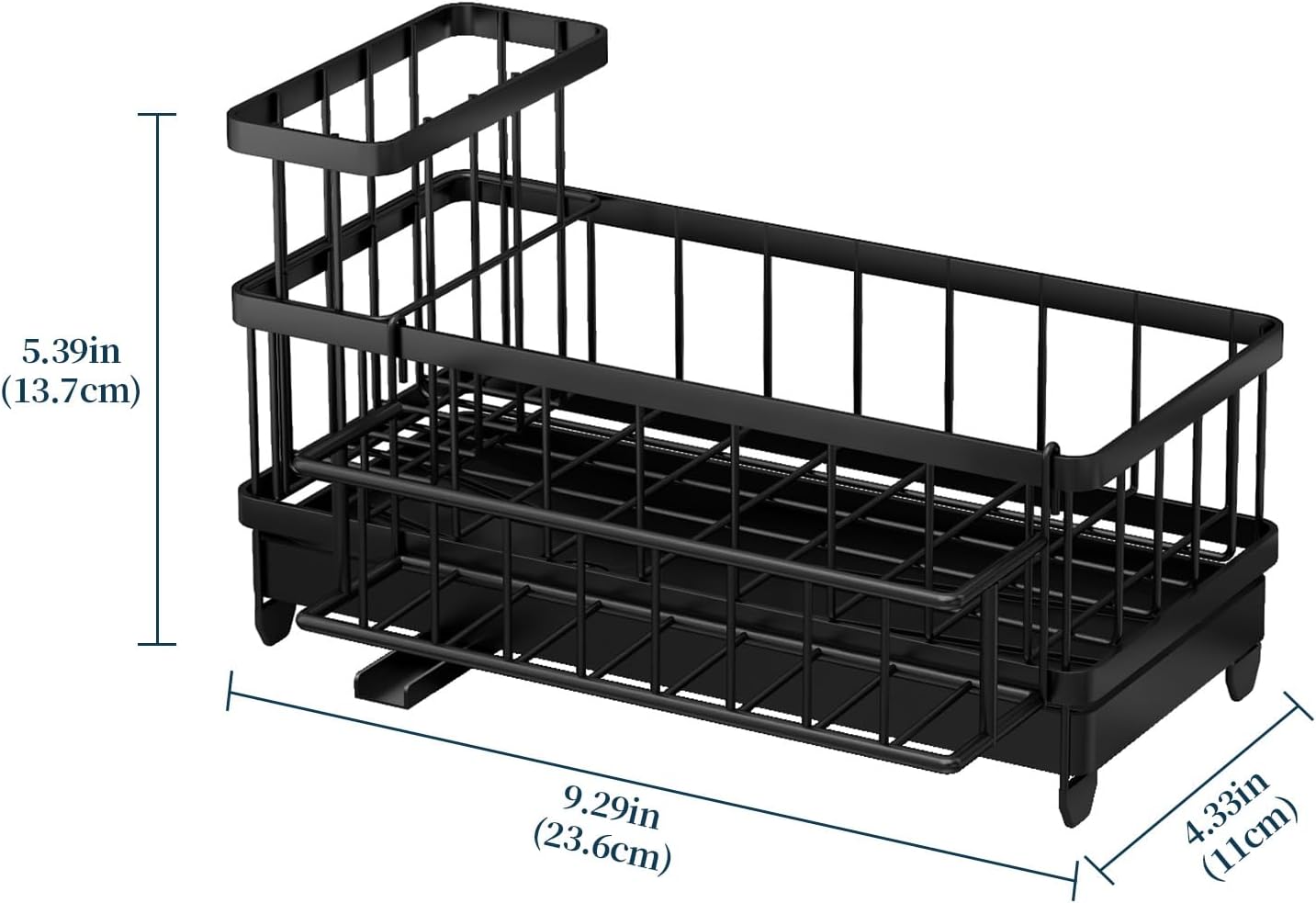 Consuemst Sponge Holder for Kitchen Sink - Auto Draining Sink Caddy Organizer with Detachable Rack, High Brush Holder, Kitchen Countertop Storage Accessories, Black