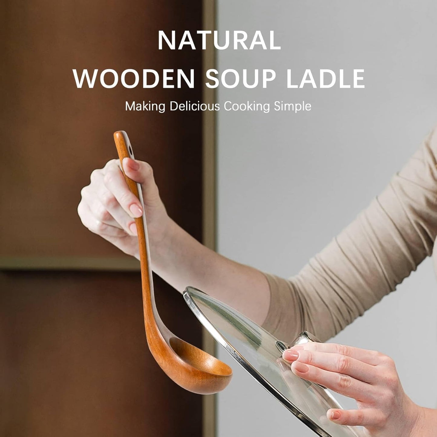 Wooden Soup Ladle, 11" Handle, 2.5 fl oz Medium Scoop Utensil for Serving & Cooking, Sapele Wooden Ladle – Wood Spoon for Soup Natural and Sustainable