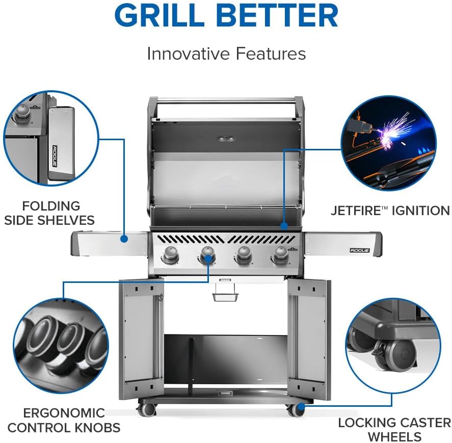 Napoleon Rogue 525 Propane Gas Grill, Stainless Steel, Durable 4-Burner Outdoor BBQ