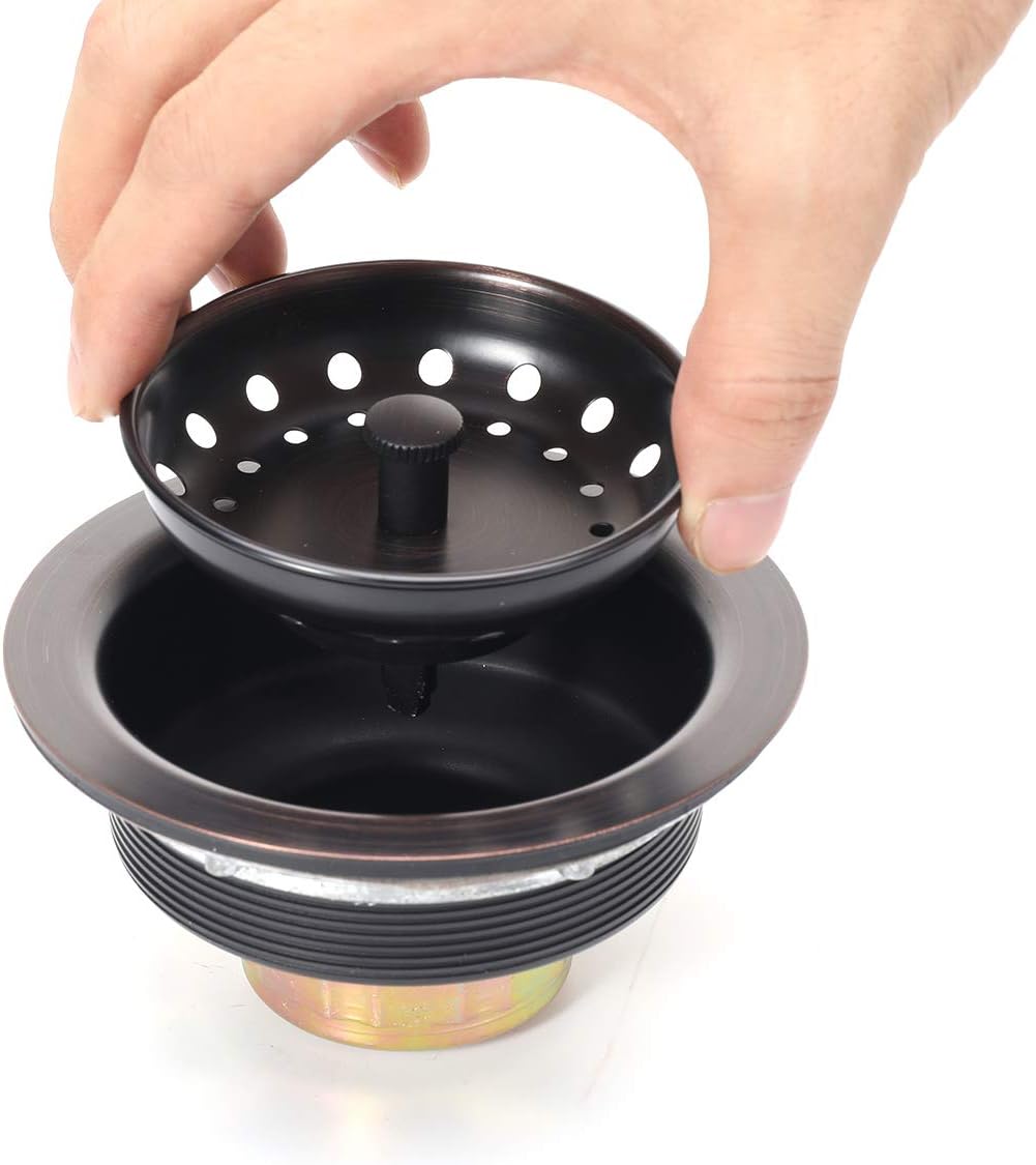 KONE 3-1/2 Inch Kitchen Sink Drain ORB Assembly with Strainer Basket/Stopper, All Stainless Steel Durable and Rustproof Oil Rubbed Bronze