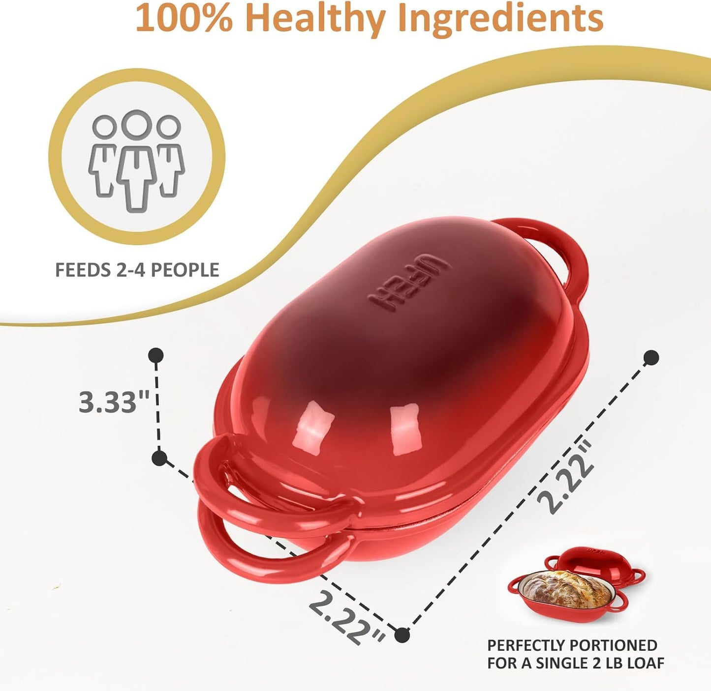 Dutch Oven for Bread Baking – Premium Cast Iron Pot with Lid – Perfect for Sourdough, Artisan Loaves & No-Knead Bread – 2 QT / 1.9L (Enameled, Round, Oven & Stovetop Safe), Red