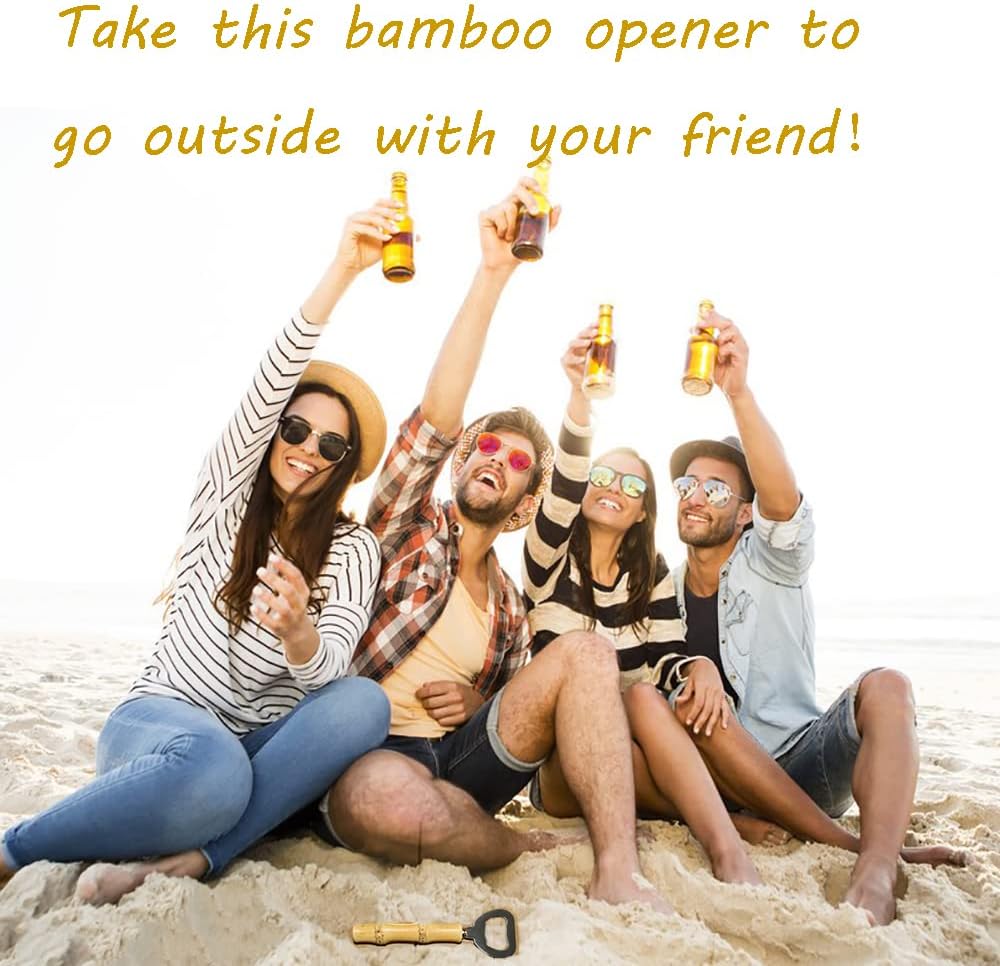 2PCS Stainless Steeel Beer Bottle Openers,Bamboo Handle Cap Bottle Openers(yellow and black)