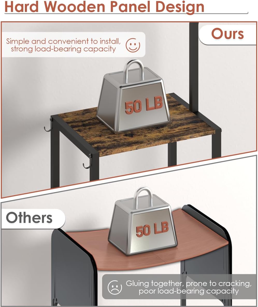 Mocomax 3-Tier Pot and Pan Organizer Rack, Free Standing Cookware Storage Stand, Multifunctional Metal Corner Shelf Holds 50LB, Pan Pot Lid Tower Holder with 8 Hooks for Kitchen Pantry and Home, Black