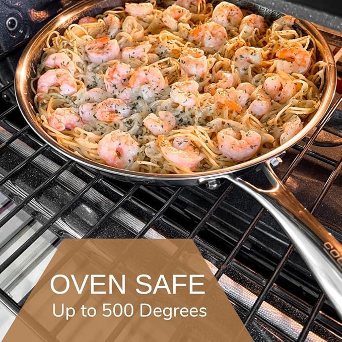 Cooksy 12 Inch Honeycomb Surface Hybrid Stainless Steel Frying Pan with Lid New Version