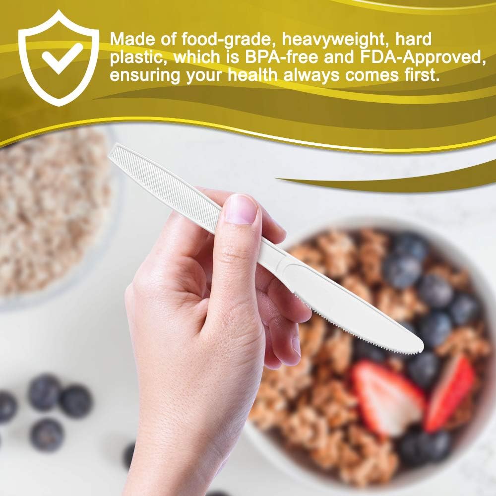 400 pack Extra Heavyweight Disposable White Plastic Knives-Heavy Duty White Cutlery-Utensils, Parties, Dinners, Catering Services, Family Gatherings