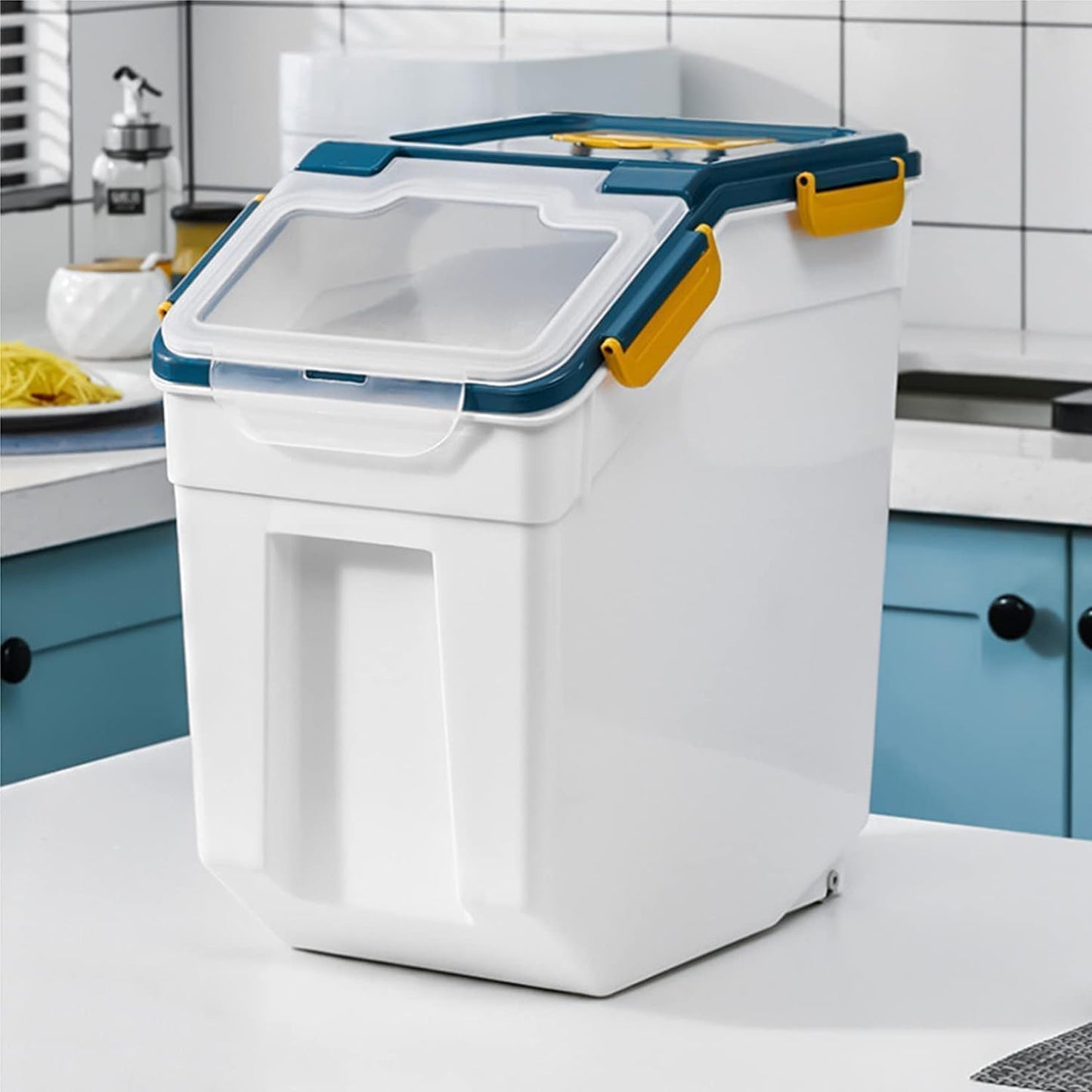 Airtight Flour Storage Container Bin 50lbs (2 Pack) - BPA Free Rice & Food Dispenser with Locking Lid, Measuring Cup & Scoop - Kitchen Pantry Organizer for Cereal, Grain, Pet Food (Blue)