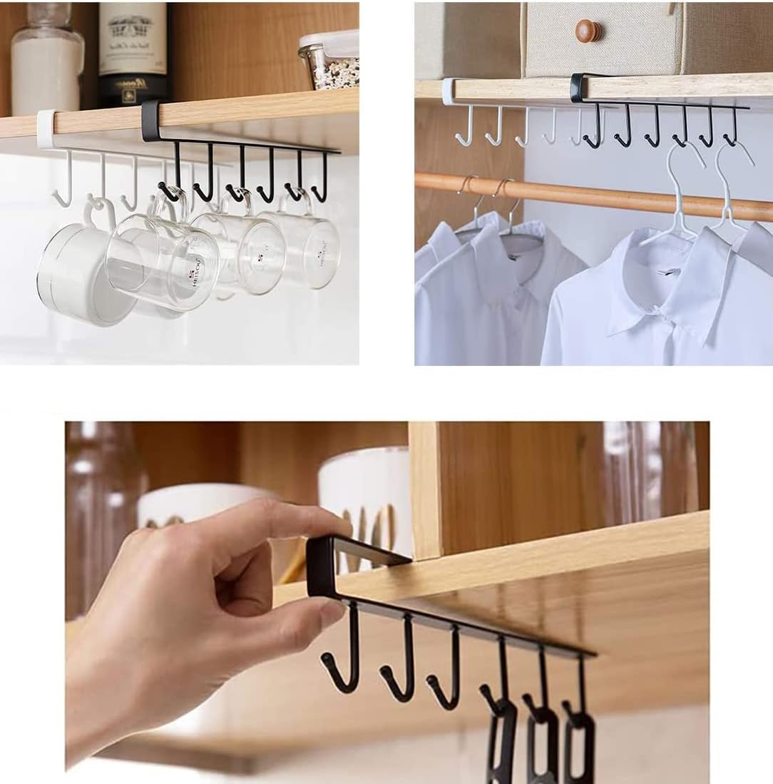 eywlwaar Mug Cups Cabinet Mug Hooks Kitchen Storage Hanging Hooks (4 Pack-Black)