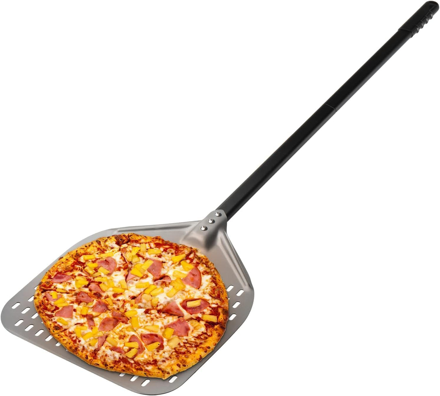 G.a HOMEFAVOR 12"x 15" Perforated Pizza Peel 47 Inch overall, Rectangular Aluminum Pizza Turning Peel with Extended Silcone Handle For Baking Pizza Brick Oven