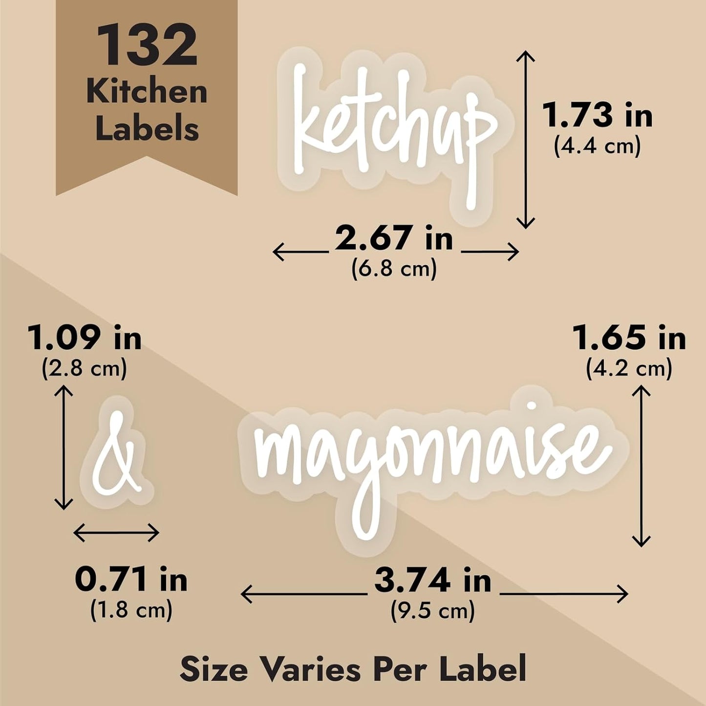 Talented Kitchen Labels for Oil Bottles & Vinegar Dispensers - 132-Count White Vinyl Glossy - Various Sizes - Oil Bottle Stickers & Condiment Labels for Kitchen Organization