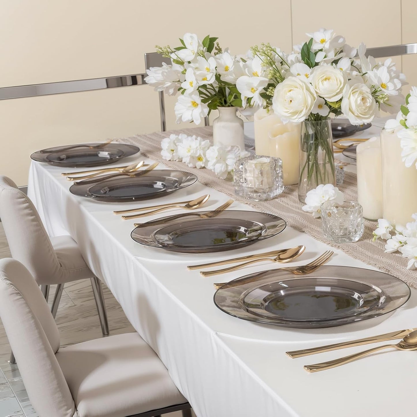 I00000 102 Pcs Clear Black Plastic Plates, Black Disposable Party Plates Include 51 Dinner Plate 10’’ and 51 Dessert Plate 7’’ Perfect for Birthday, Party & Wedding