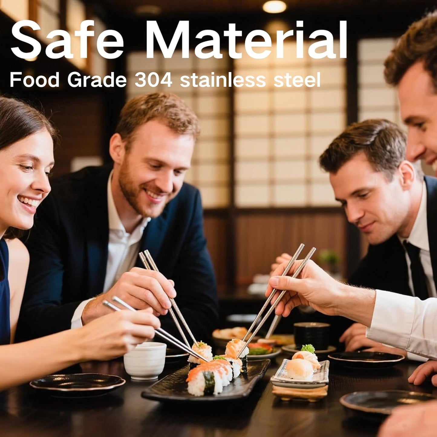 Metal Chopsticks Reusable 5 Pairs: Stainless Chopstick Set Dishwasher Safe,Non-Slip,Gift Box Packaging,Laser Engraved,Japanese Chinese Korean Chop Sticks for Cooking Eating - 5 Patterns