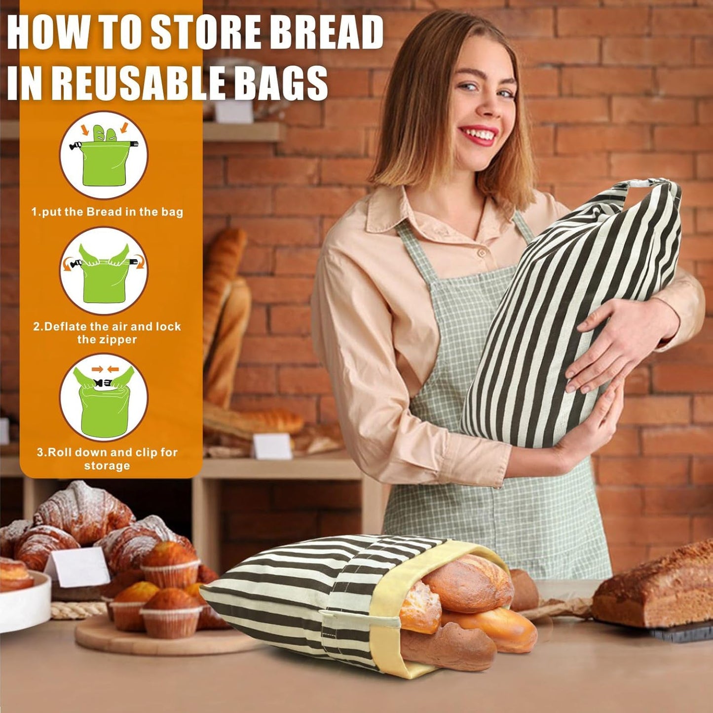 Mosucoirl Beeswax Bread Bags 2 Pack, Reusable Bread Storage Boxes for Homemade Sourdough, Cotton Food Bags Loaf Containers to Keep Fresh Large (Striped Grid)