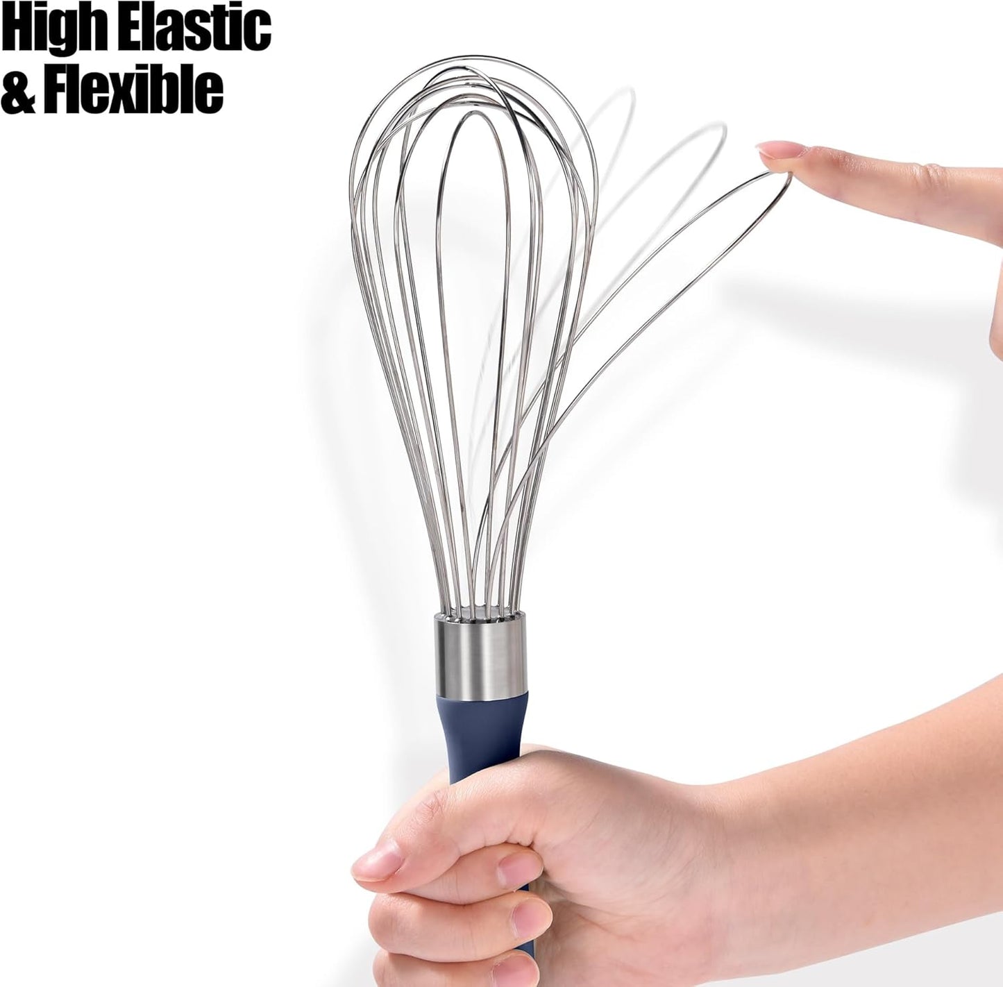 18/8 Stainless Steel Balloon Whisk, Doosu Kitchen Whisk for Cooking Handheld Egg Beater with Rust-Proof Sturdy Wires & Non-Slip Silicone Handle for Beating, Stirring, Blending (8 Wires, Navy Blue)