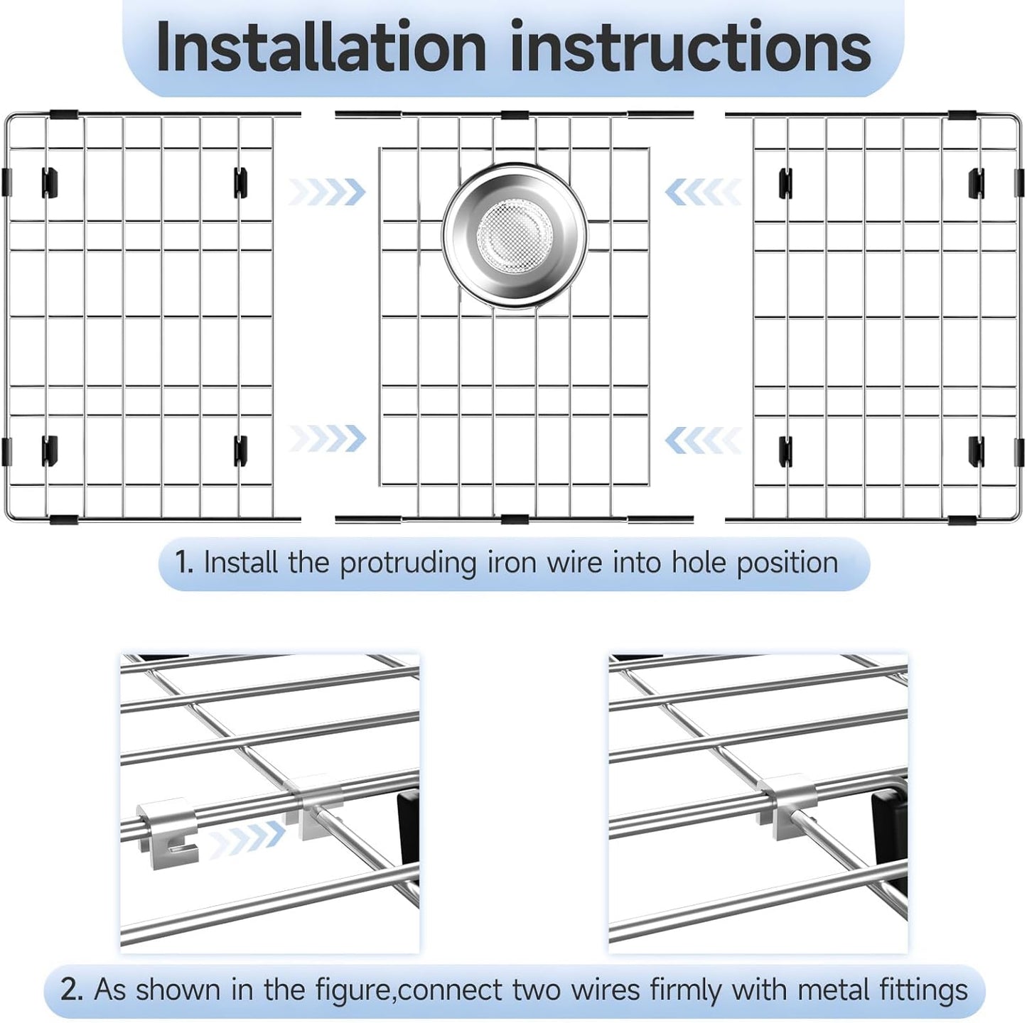 28-3/8’’ x 14-3/16’’ Stainless Steel Sink Grid, Sink Protectors for Kitchen Sink, Sink Protector with Rear Drain for Single Sink Bowl, Sink Bottom Grid, Sink Grate for Bottom with Sink Strainer