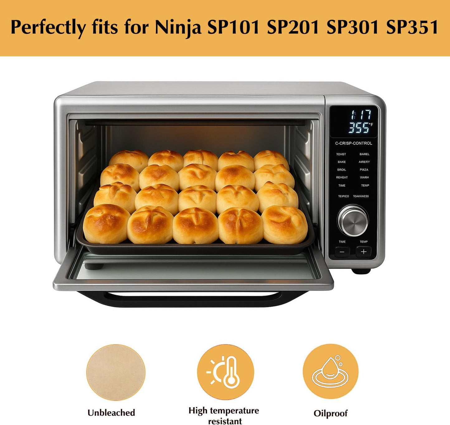 12-inch Air Fryer Parchment Paper Liners - 100 Pcs Non-Stick Unbleached Pre-Cut Squares for Ninja SP101 SP151 SP351 SP201 SP301, Safe & Disposable Air Fryer Sheets