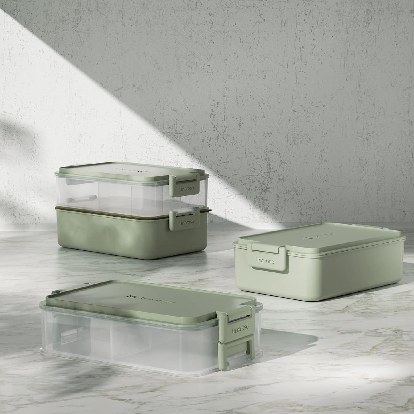linoroso Stackable Bento Box Adult Lunch Box | Meet All You On-the-Go Needs for Food, Salad, and Snack Box, Premium Bento Lunch Box for Adults Include Utensil Set, Dressing Containers - Pale Mint