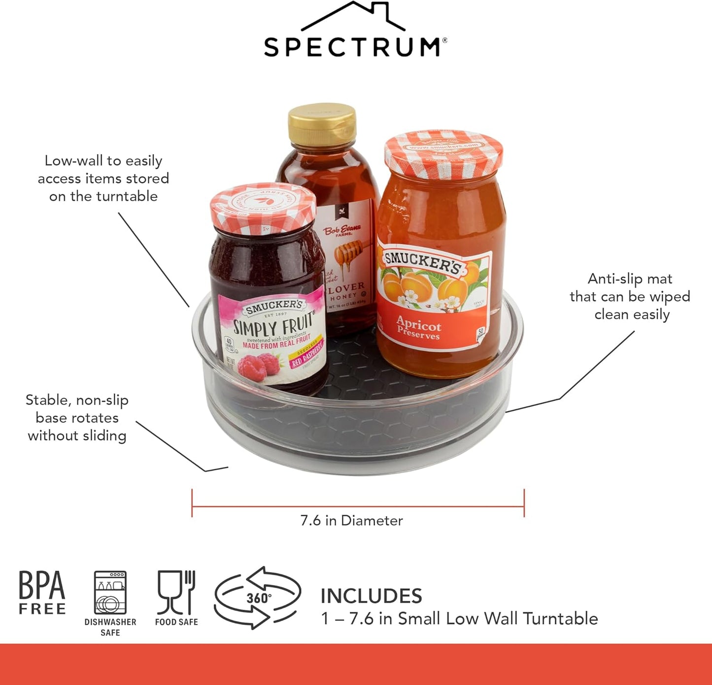 Spectrum Lazy Susan Organizer, Hexa Round Small (1-Pack) - Lazy Susan Turntable for Cabinet, Refrigerator, Pantry, Table, & Shelf - Rotating & Spinning Pantry Organization & Storage for Fridge