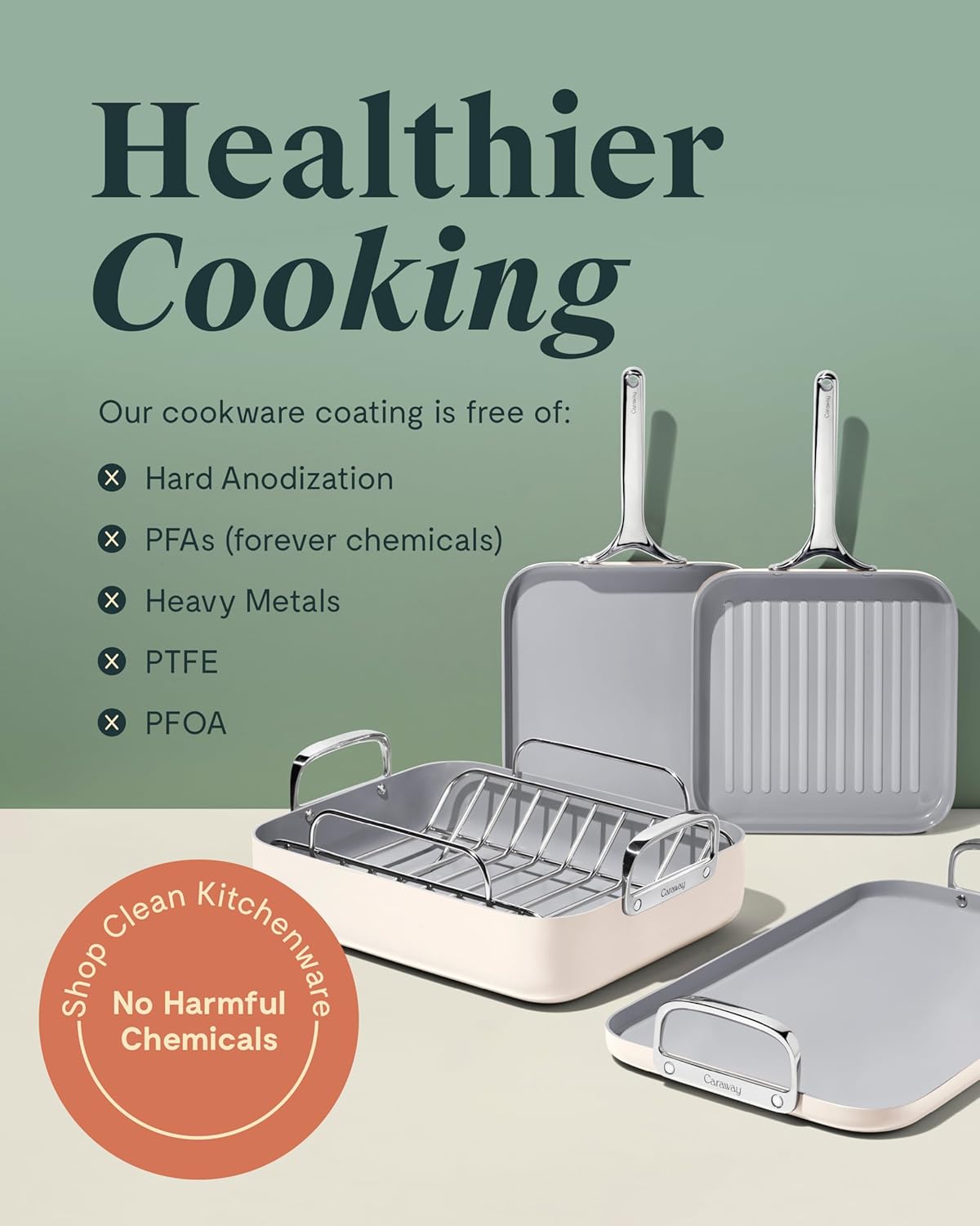 Caraway Griddle Pan & Grill Pan Duo - Non-Stick Ceramic Coated - Non Toxic, PTFE & PFOA Free - Oven Safe & Compatible with All Stovetops – Sage