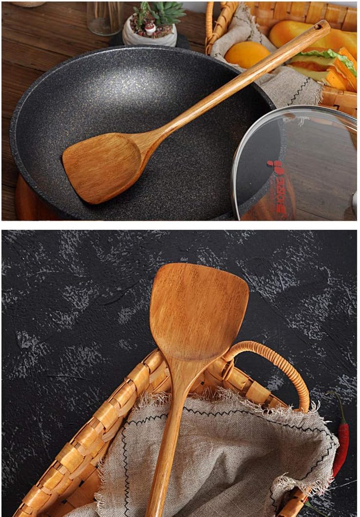 FJNATINH Wooden Spatula with Long Handle for Cooking Kitchen Cookware