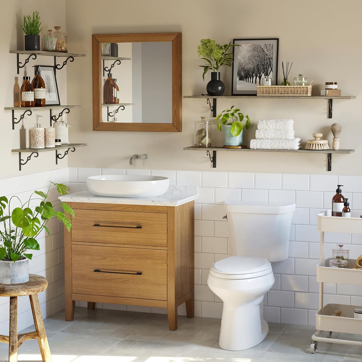 DINZI LVJ Long Wall Shelves, 47.3 Inch Large Floating Shelves Set of 2, Wide Display Shelf Wall Mounted with Brackets, Easy Hanging for Living Room, Toilet, Office, Bedroom, Gray Wash